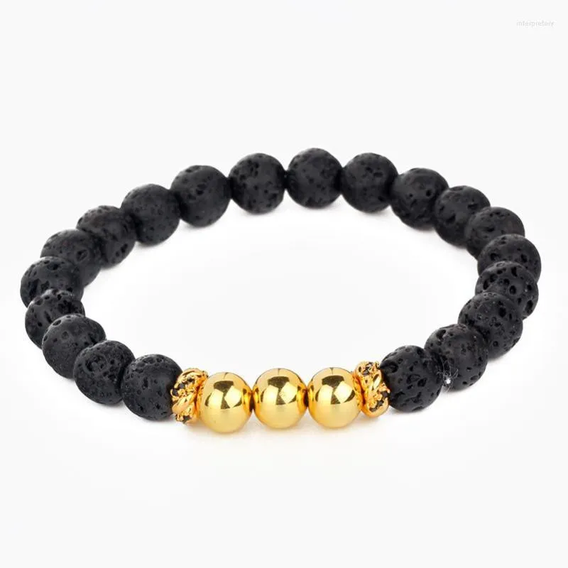 Strand Perles Bracelet Naturel Noir Pierre De Lave Haute Qualité Bracelets Bijoux Charme Mâle Bracelets BR054