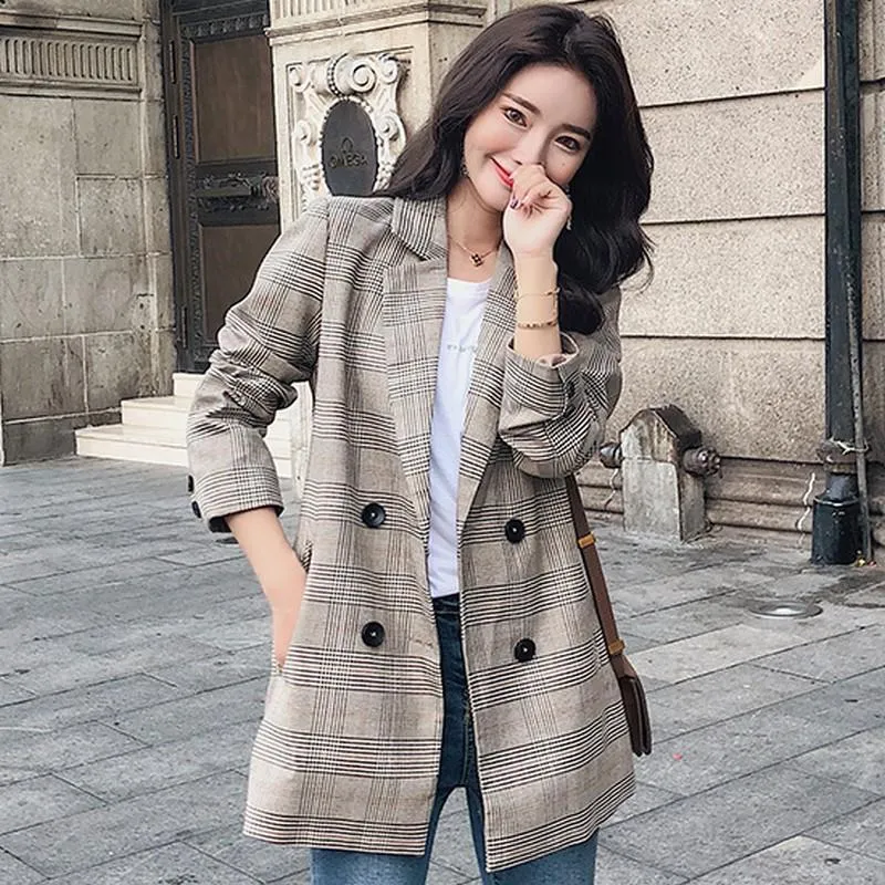 Womens Suits Blazers 2023 Autumn And Winter Plaid Korean Jacket Retro Slim Blazer Long Sleeve Blaser Feminino Plus Size Coat Tide From 31 52 DHgate