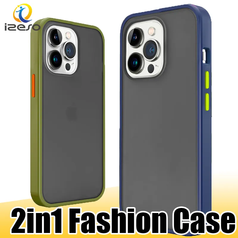 Wyczyść obudowę na iPhone 14 Pro Max 13 12 11 XR TPU PC PC Matte Transparent Cell Confl Cover Izeso