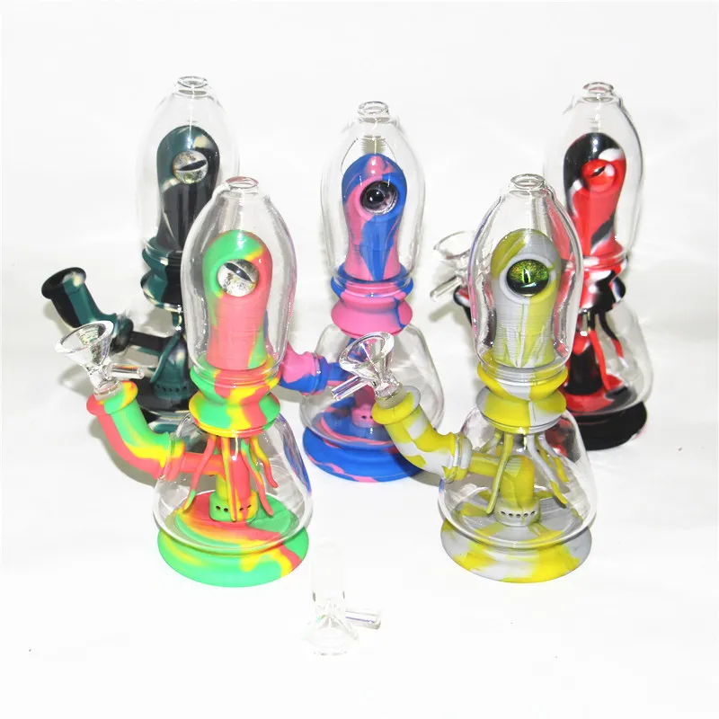 Occhio Narghilè Tubo in silicone Bong ad acqua con banger al quarzo spesso 4 mm Per fumare FDA Silicon Dab Rigs Unbreakable Oil Rig Bong