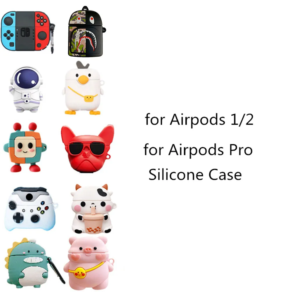 Creative Animal GamePad Bag Shark Earphone Accessories Fall Skydd Cover 3D Söt för Apple AirPods Fall 1 2 Pro Bluetooth hörlurarladdare