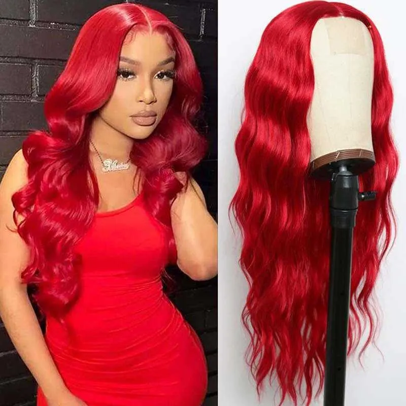 Little Lace Wig Red Big Wave Long Curly Wig vrouwelijke chemische vezels hoofddeksels 230301