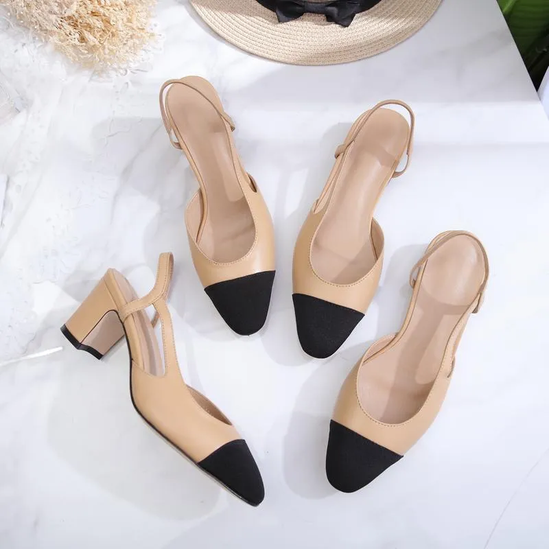 Sandales Chaussures pour femmes Appartements en cuir Femmes Bureau d'été Talons hauts Sangle arrière Décontracté