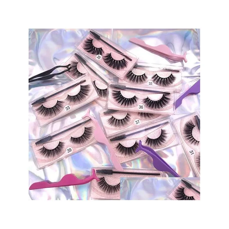 Faux Cils Maquillage Cils Emballage Boîte Cils Ensemble Épais Allongement 20 Style Boîtes Uniques Avec Pince À Épiler Brosse Opp Sac Drop Dh3Sr