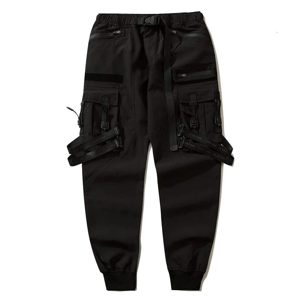 Women's Pants Capris Hip Hop Harem Joggers Men Cargo Pants Zipper Pocket Streetwear Harajuku Ribbon Letter Black Pants Trousers Punk Sportswear 230301
