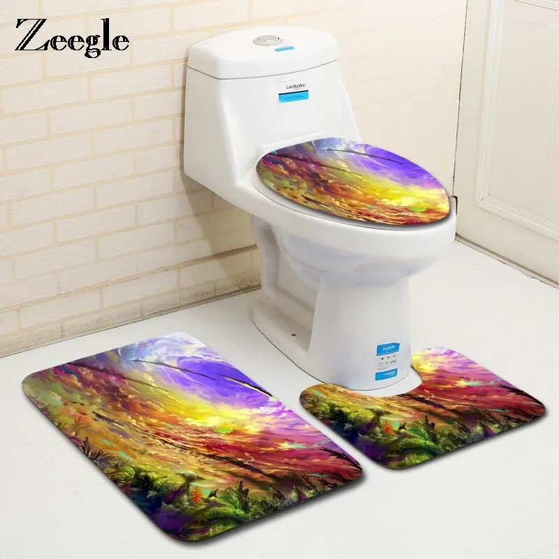 Bath Mats Zeegle Abstract Pattern 3Pcs/set For Bathroom And Toilet Anti-slip Rugs Carpets Accessories Decor