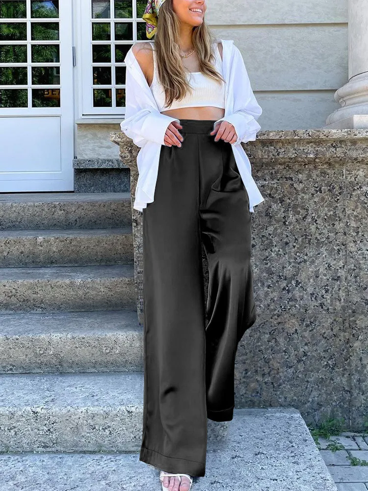 Green Silk Satin High Waist Capris For Women Aesthetic Straight Loose Pants  For Women With Wide Legs Perfect For Summer And Casual Wear Style 230301  From Kong00, $17.49