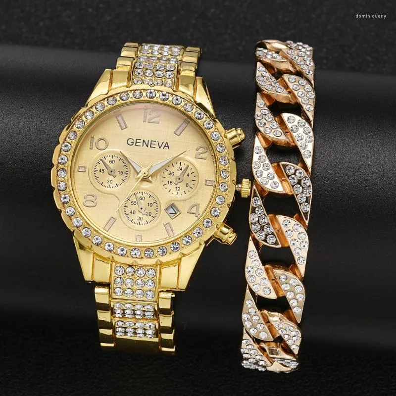 Orologi da polso 2 pezzi/set orologi da donna con strass di lusso in oro femminile braccialetto al quarzo in cristallo da donna orologio da polso con calendario orologio Relogio