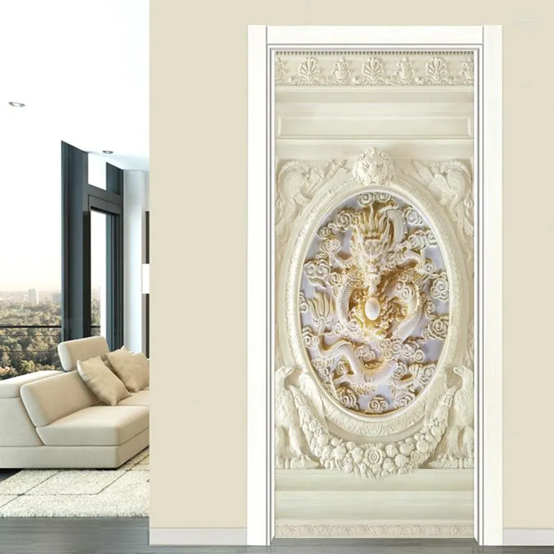 Wallpapers PVC Door Sticker European Style 3D Relief Pattern Wallpaper Living Room Bedroom Study Home Decor Self-Adhesive Poster