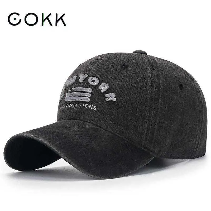 Caps de bola COKK Baseball Cap homem Mulheres lavadas chapéus de algodão Snapback para homens homens unissex Protetor solar Spring Summer Trucker Cap Gorro Casquettej230228