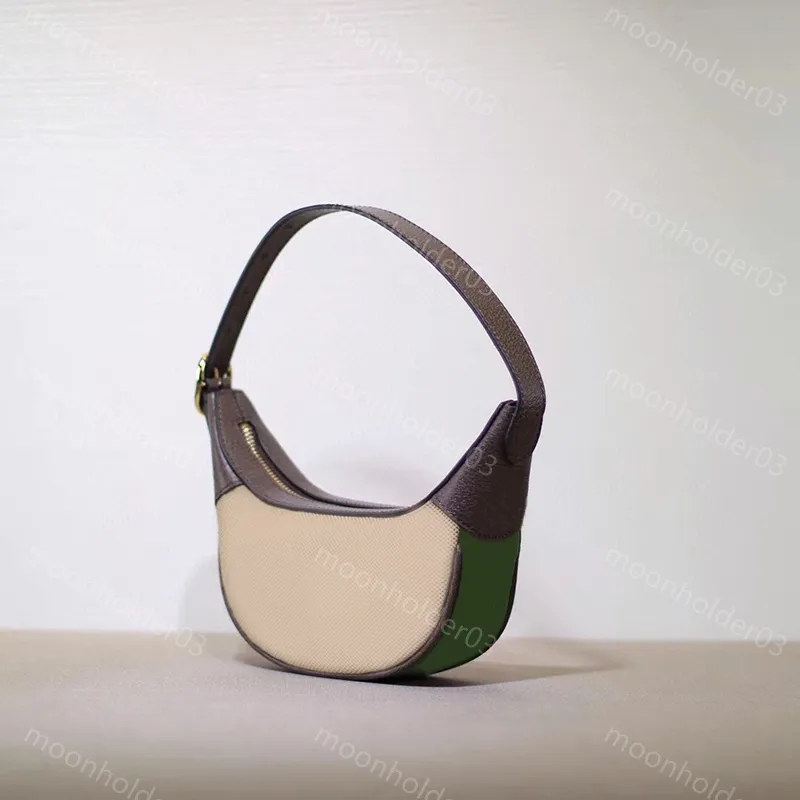 Diseñador de cuerpo cruzado bolso de hombro pequeño G lienzo especial bolsas de mensajero vintage para mujeres bolsos de media luna Verde y rojo Bolsillo interior con cremallera costura patrón