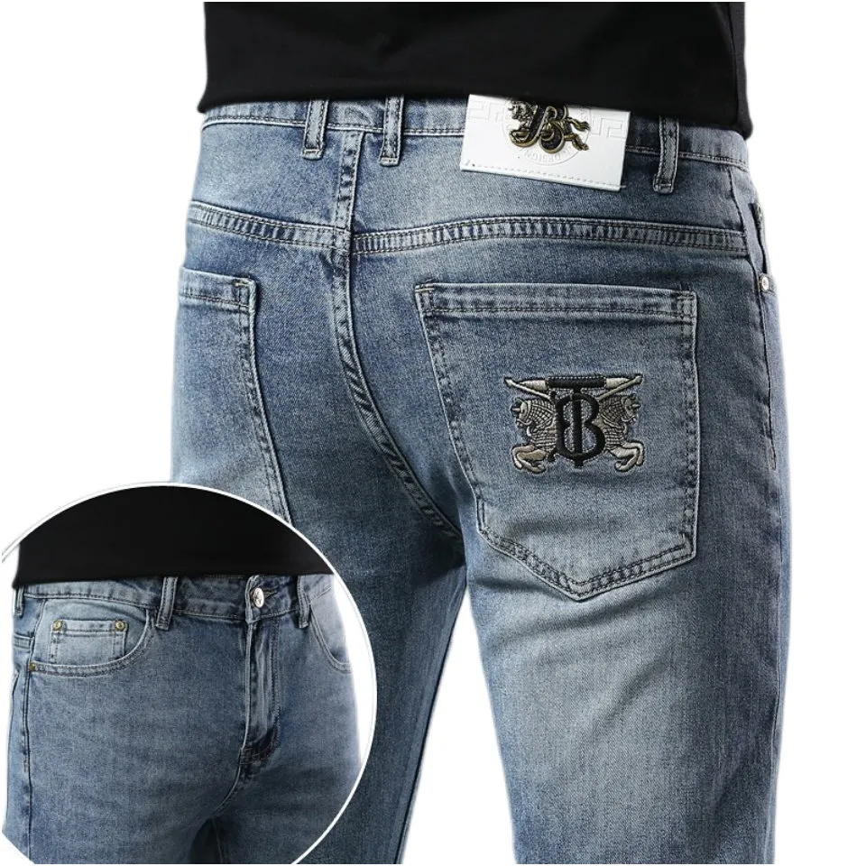 Herr jeans vår sommar tunt denim smal fit europeisk amerikansk high-end märke små raka byxor xw2070-3