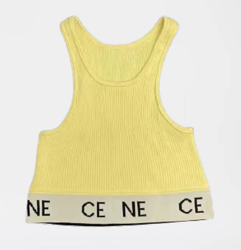 CE Designer Crop Top Womens Tops Tees Tanks Camis Sports Loison Sexy Bottoming Elastic Gest Off Bounder Top Top Contorde Sans manches Casques sans manches Backless Yellow