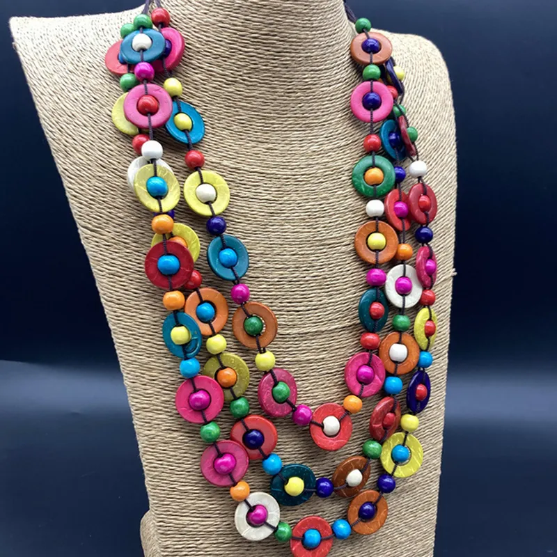 Collar largo de madera multicapa estilo bohemio, cuentas para mujer, collares de playa, regalo para amor y novia