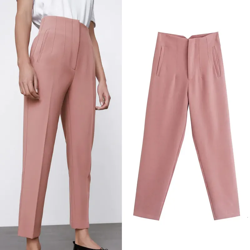 Pantalon femme Capris TRAF femme pantalon blanc pantalon d'été femme pantalon taille haute beige pantalon de bureau rose mode boutonné pantalon noir 230301