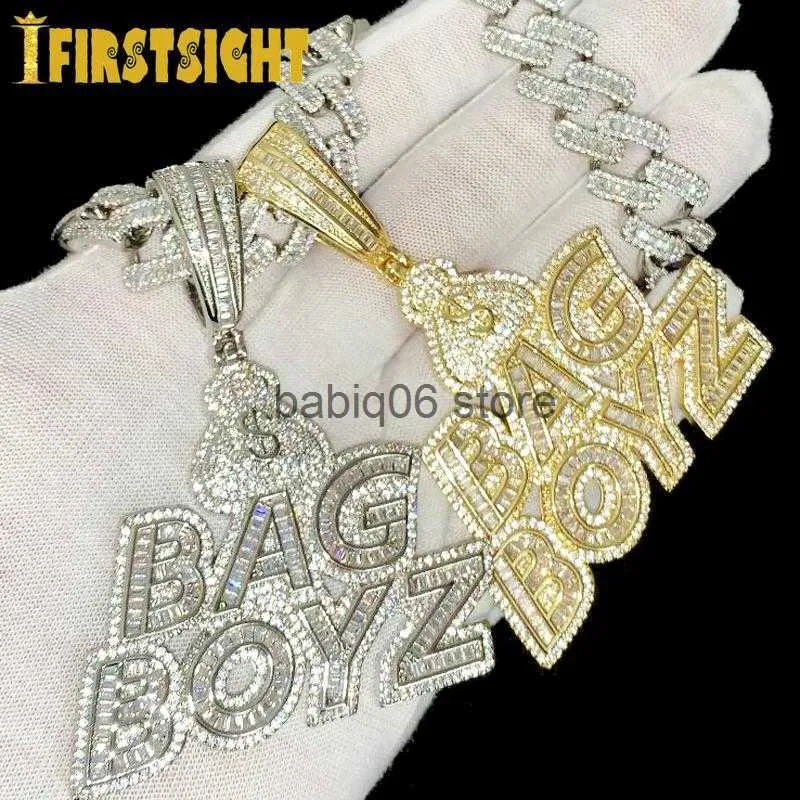 Hanger kettingen kettingen cz letters tas boyz hanger ketting ijs uit bling 5a kubieke zirkoon dollar symbool geld charm mode hiphop heren sieraden t230301