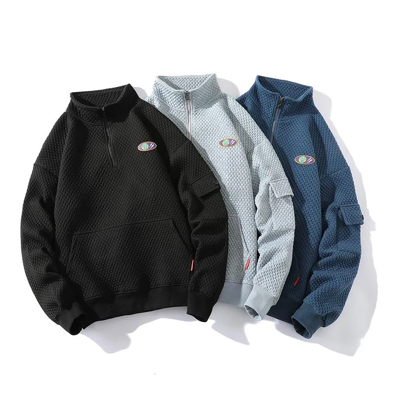 Herrtröjor tröjor turtleneck våffla zip upp för män 2023 modetrender höstkläder tonåriga överdimensionerade pullover toppar streetwear