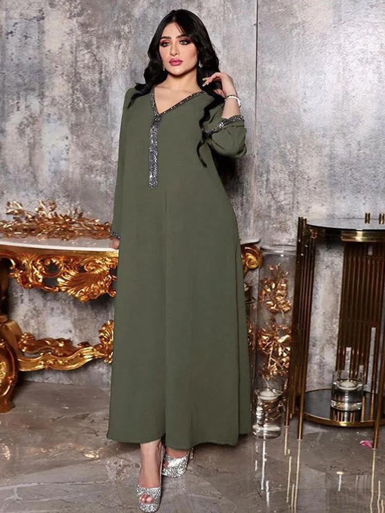 Ethnic Clothing Freading Arabic Długie sukienka Jalabiya Kobiety marokański kaftan gandura muzułmańska luźna skromność Abaya Dubai Islam Saudyjski Ramadan