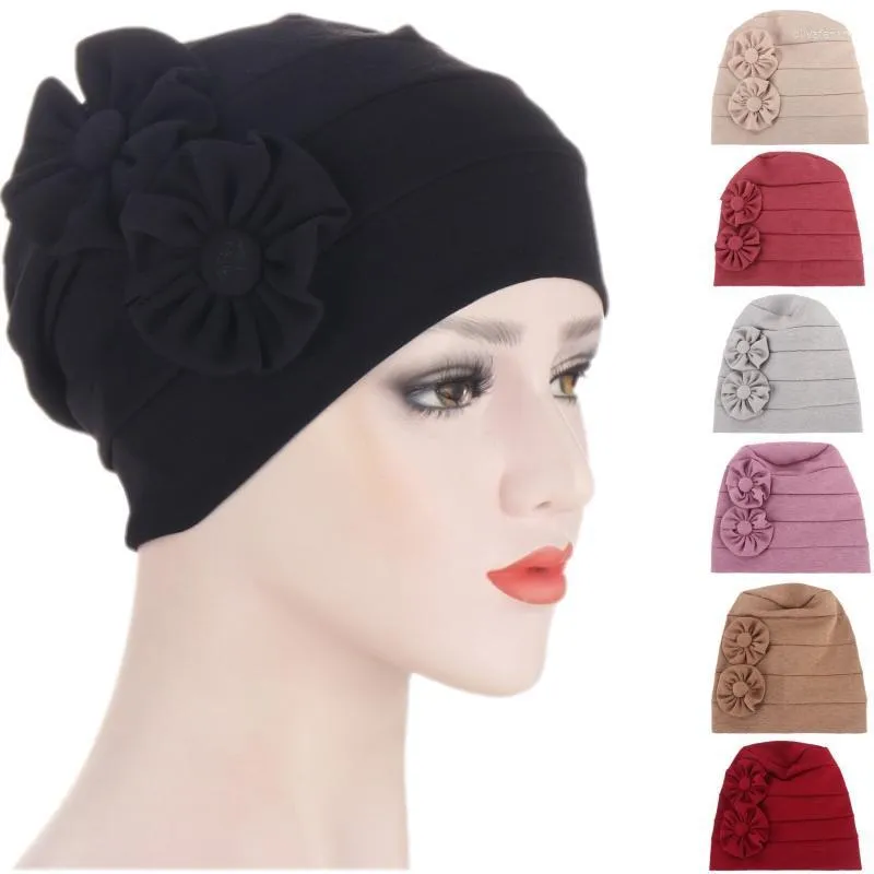 Beanies Beanie/Kafatası Kapakları Yan Aplike Rozet Moda Müslüman Kadınlar Yumuşak Türban Düz Renk Saç Deskesi Kemo Bonnet Afrika Şapk