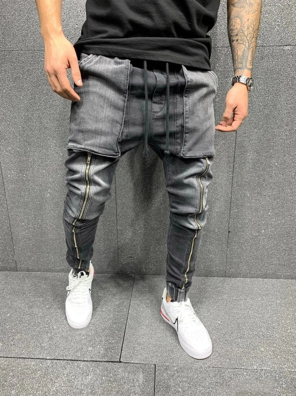 Herenjeans Viankani Men Hiphop -broek Big Pocket Skinny Zipper slanke hoogwaardige casual sport korset M3XL 230301