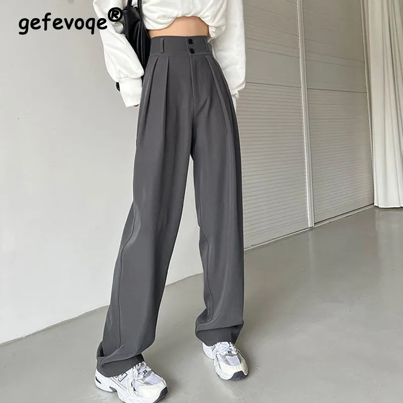 Damenhose, Caprihose, lässig, hohe Taille, lockere Hose mit weitem Bein, Damen-Frühlingsherbst, weiblich, grau, schwarz, Anzughose, Damen, Streetwear, lange Hose 230301