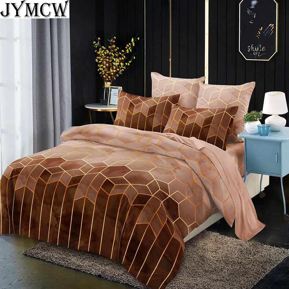 Bedding sets 2 3 piece light luxury style gilded line geometric elements Ronnie duvet cover feather pillowcase no sheets 230228