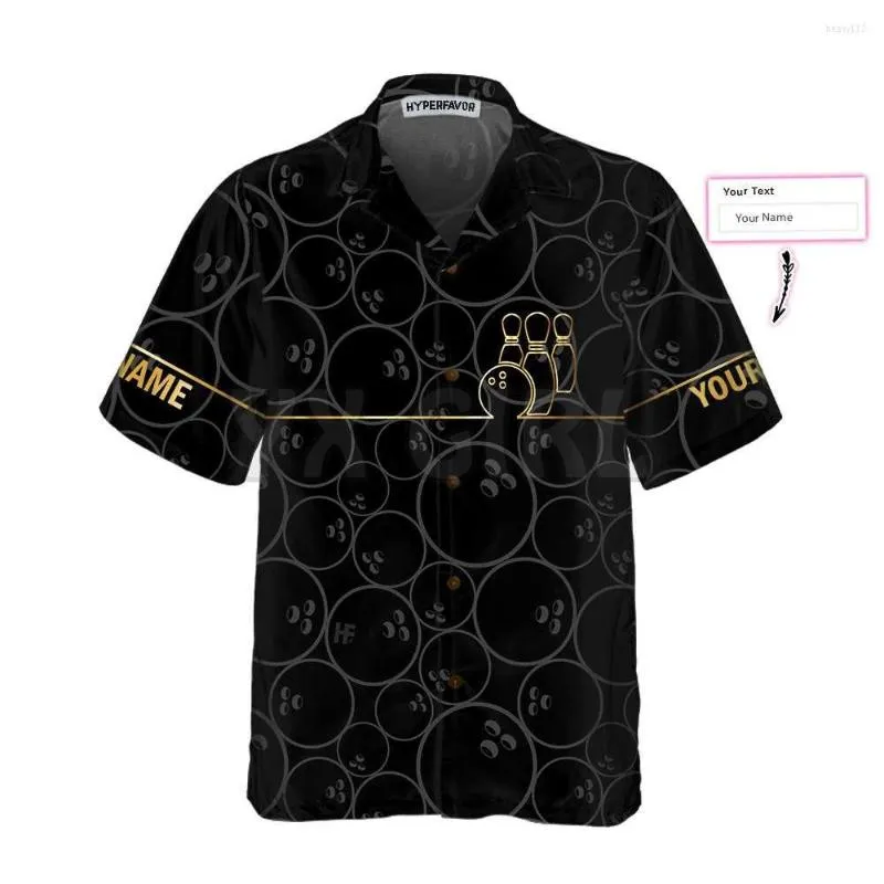 Chemises décontractées pour hommes motif de bowling et doré personnalisé vous 3D partout imprimé chemise hawaïenne hommes pour femmes Harajuku unisexe