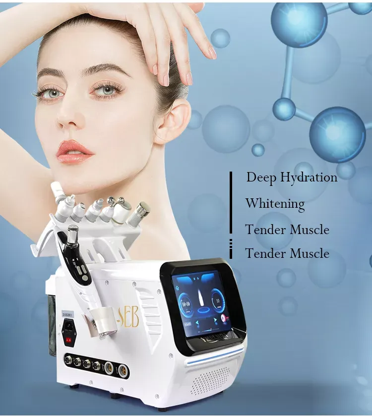 6 I 1 Vakuum Microdermabrasion Blackhead Remover Oxygen Jet Diamond Peeling Väte and Oxygen Hot Bubble Machine