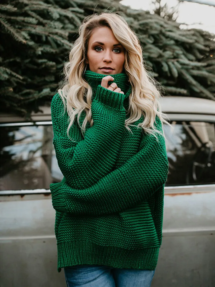 女性のセーターの女性プルオーバー太い秋の冬の服温かいニット特大のタートルネックセーター