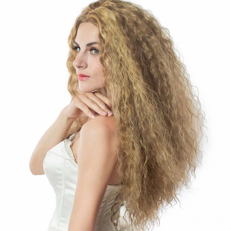 Fashion's Women's Long Curly Hair Golden Corn Perma 230301