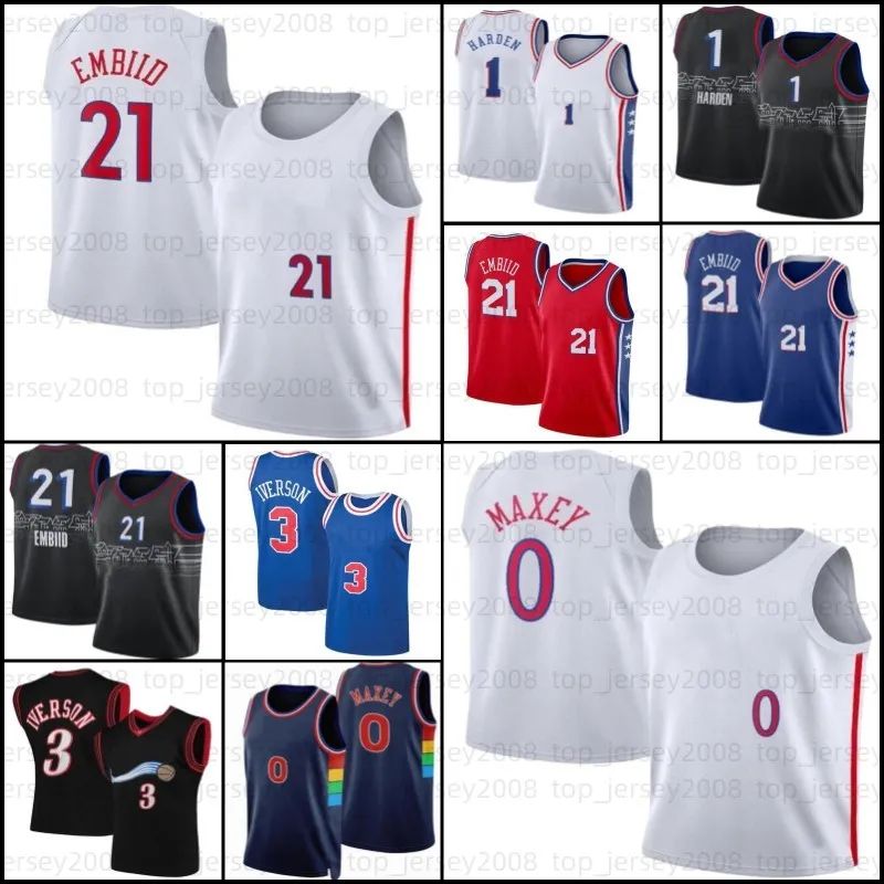 Tyrese 0 Maxey Joel 21 Embiid James 1 Harden Basketball Jerseys Philadelphias 76er Allen 3 Iverson Julius 6 Erving Champagne Stitched Jersey