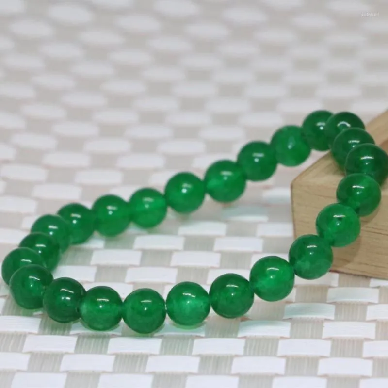 Strand Fashion Factory Outlet 8mm ronde kralen groene Maleisië jades chalcedony stenen armbanden fijne sieraden 7.5 inch b2175