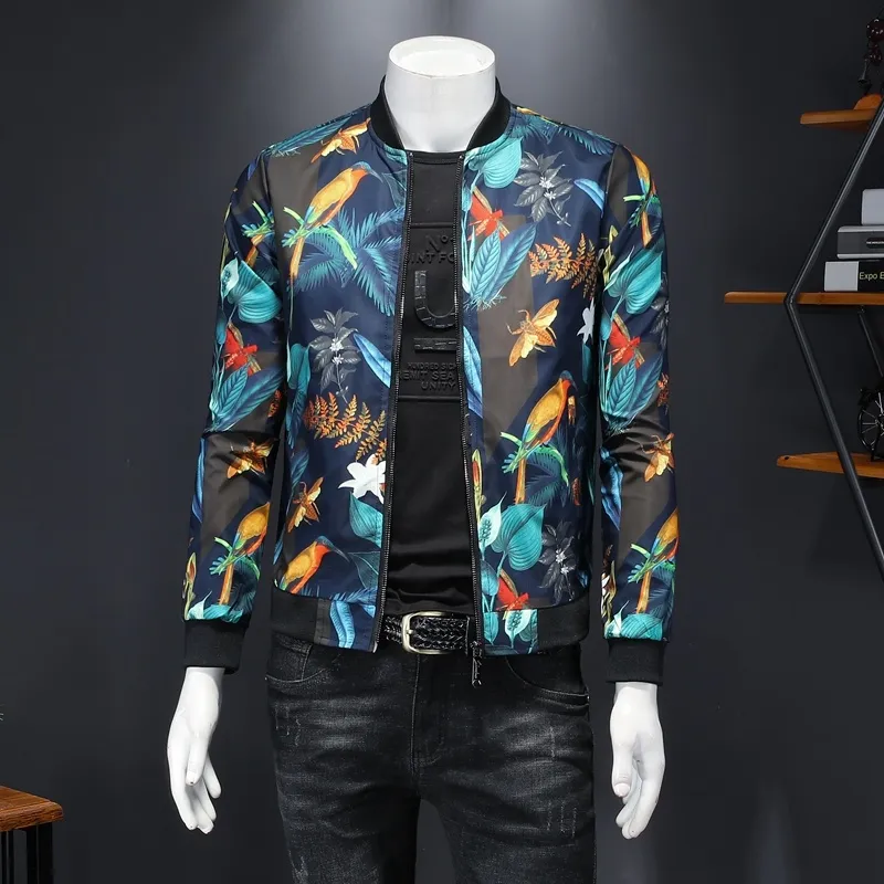 メンズジャケットフォールフォールフローラルプリントジャケットヴィンテージクラシックファッションデザイナーボンバーメンパーティークラブ衣装ROPA HOMBRE 5XLMEN'S