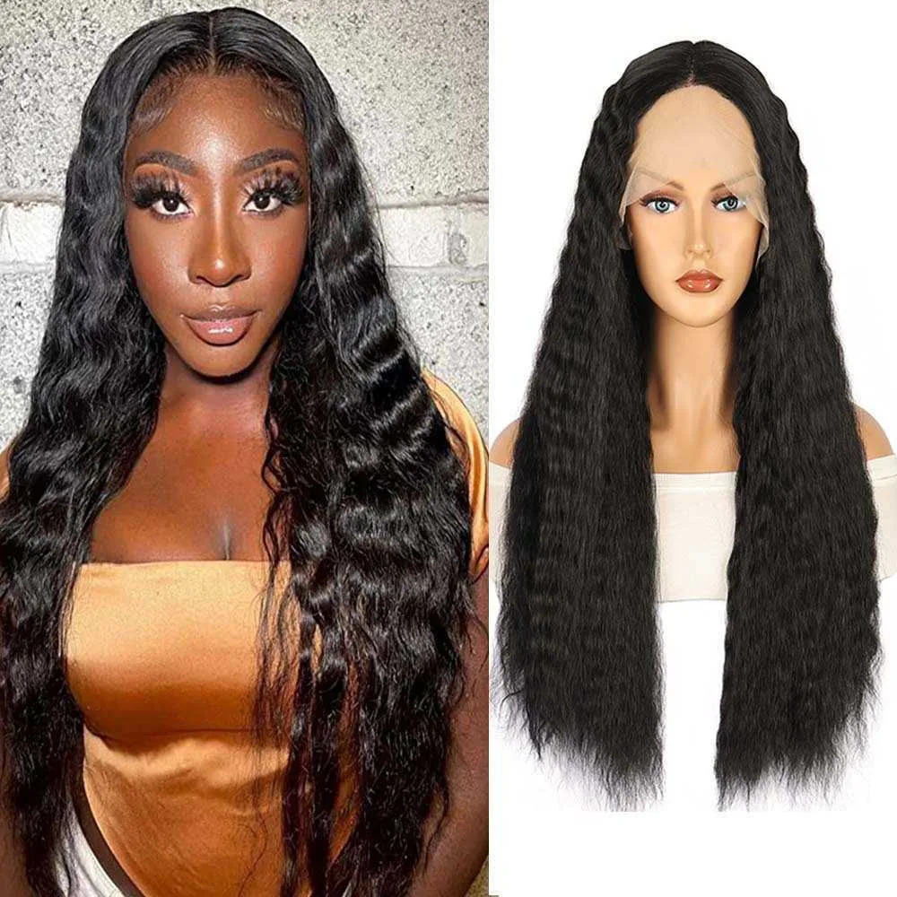 Wig women's long curly hair front lace wig chemical fiber headwear deep wave wigs 230301
