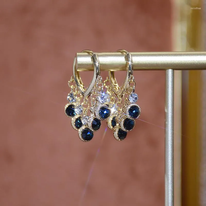 Boucles d'oreilles créoles France charme Simple pour femmes Super Flash noir/vert/rouge Zircon boucle d'oreille doux élégant tempérament glands bijoux