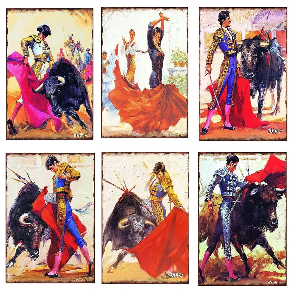 Torero Espagnol Art Peinture Affiche Rétro En Métal Signes En Étain Plaque Fille Passionnée Plaque En Étain Plaque Pub Maison Mur Personnalisé Décoration Taille 30X20CM w02