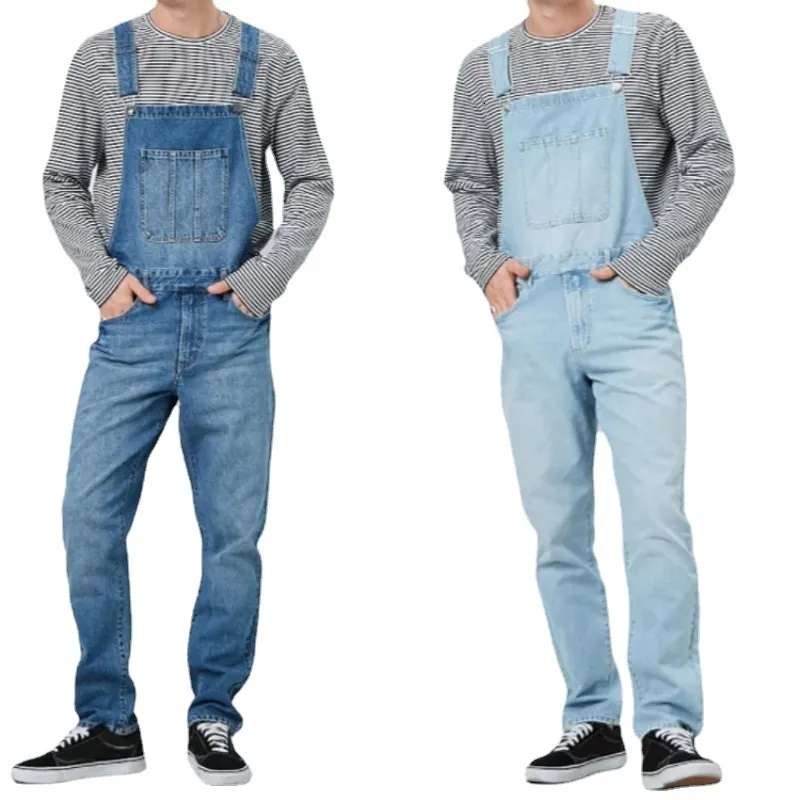 Mäns jeans Y2K Spring Autumn Solid Color Suspender Hög midja inelasticitet Ficka blixtlåset Teen Loose 230301