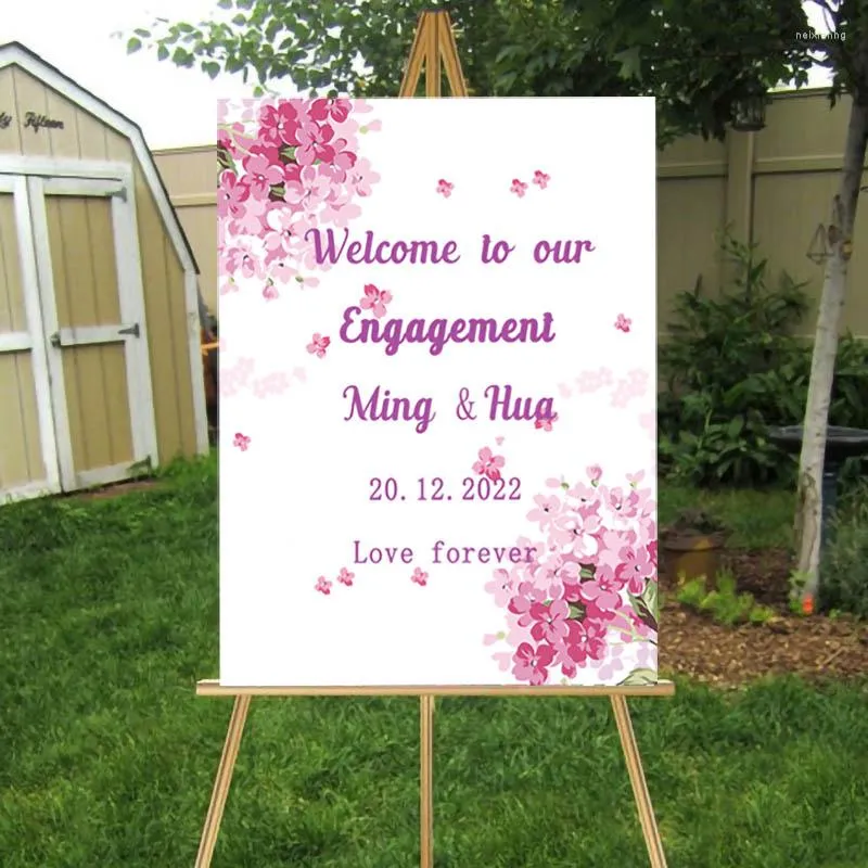 Décoration de fête Logo personnalisé bienvenue à notre signe de mariage rose Sakura Design décalque réception de fiançailles toute une toile d'autocollants