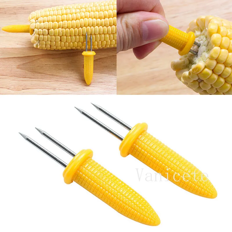 Stainless Steel Corn BBQ Tools Creative Corn-shaped barbecue fork Double-Fork Corn Grill Forks Outdoor barbecue-tools fruit-fork T9I002243
