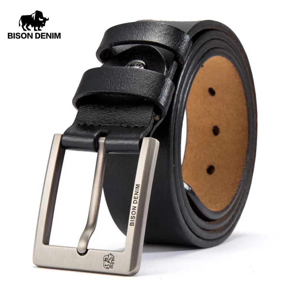 Cintos bisões jeans de cowskin cinturão Acessórios Acessórios Cowboy Genuínos de couro para homens Pino vintage Fivelelle Mens Belts Presente para Man N71015 Z0228