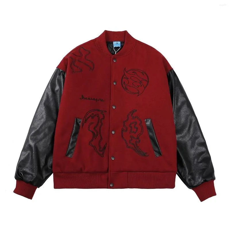 Kurtki męskie Hop Mens Hip Baseball Letter Haftowe skórzane rękaw Patchwork Losowa odzież wierzchnia odzież uliczna Vintage Bomber Jacket Mężczyzna