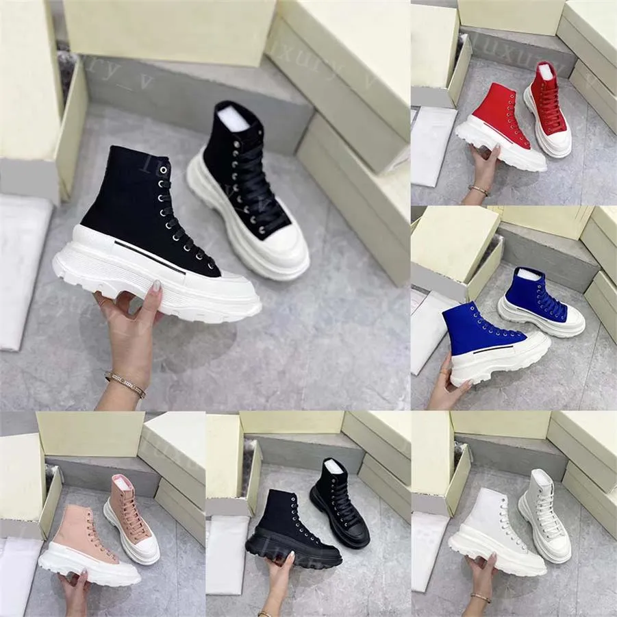 Designer Femmes Chaussures Tread Slick Bottes Haut-Top Toile Baskets À Lacets En Caoutchouc Bouts Ronds Chaussure Doublure De Mode Plate-Forme En Cuir Sneaker