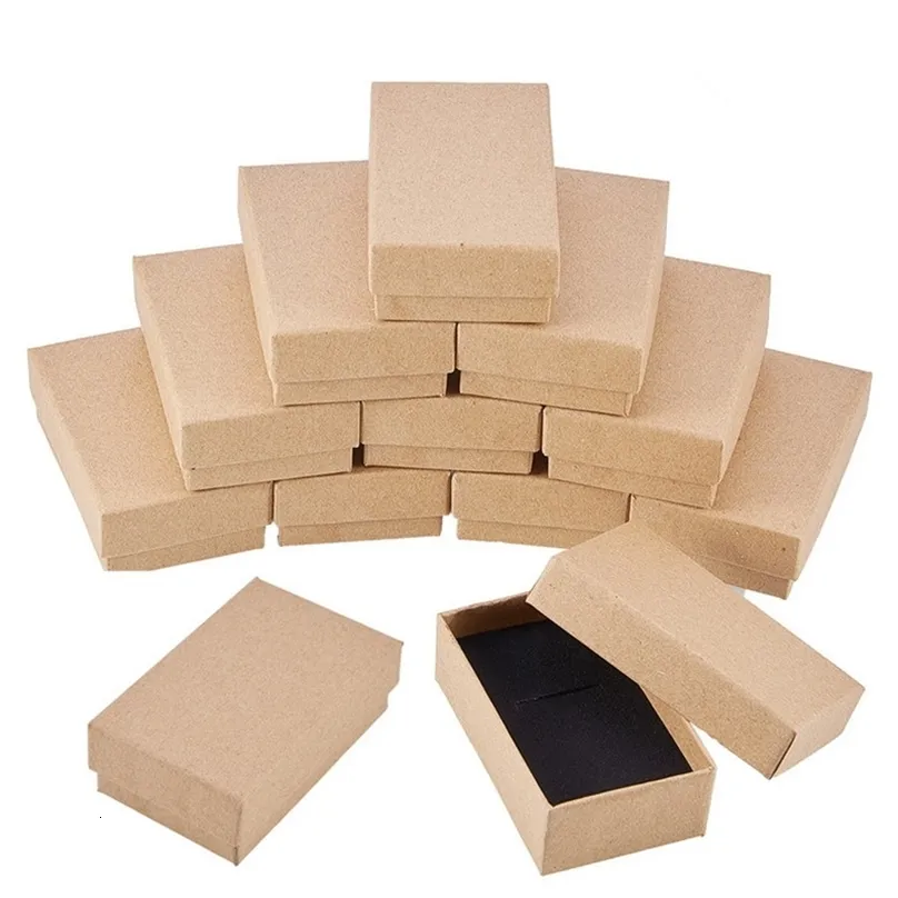 Caixas de jóias 24pcs Retro Kraft Jewelry Box com esponja dentro de caixas de papelão -presente para colar de anel Brincho Jóias Caixa de embalagem 2302228