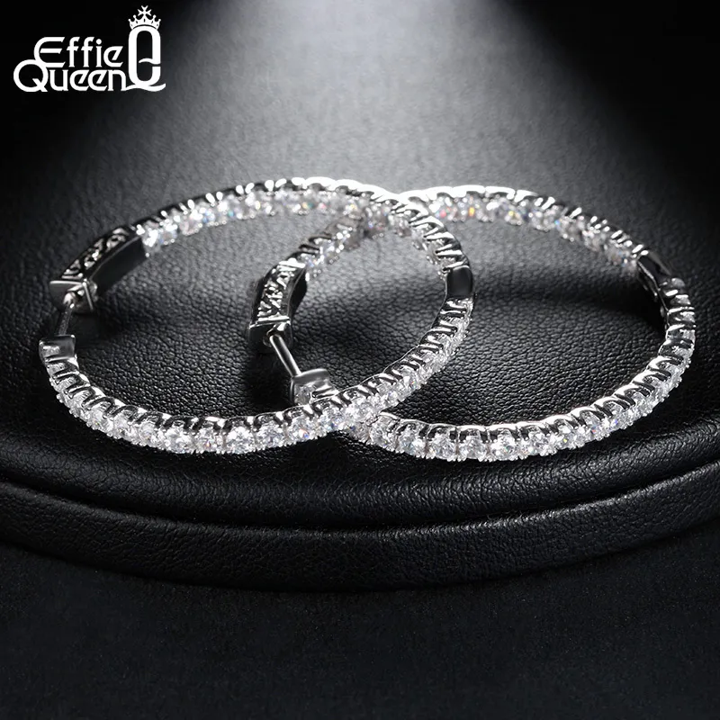 Hoop Huggie Effie Queen Women Big Round Hoop Earrings Luxury Cubic Zircon Vintage Circle Loop Earring Silver Color Jewelry DE137 230228