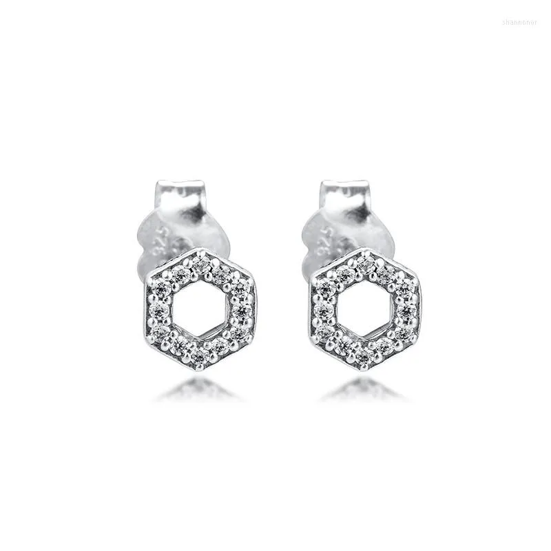 Orecchini per borchie scintillanti Honeycomb esagono sterling in argento gioiello per donna truccatura regalo di nozze