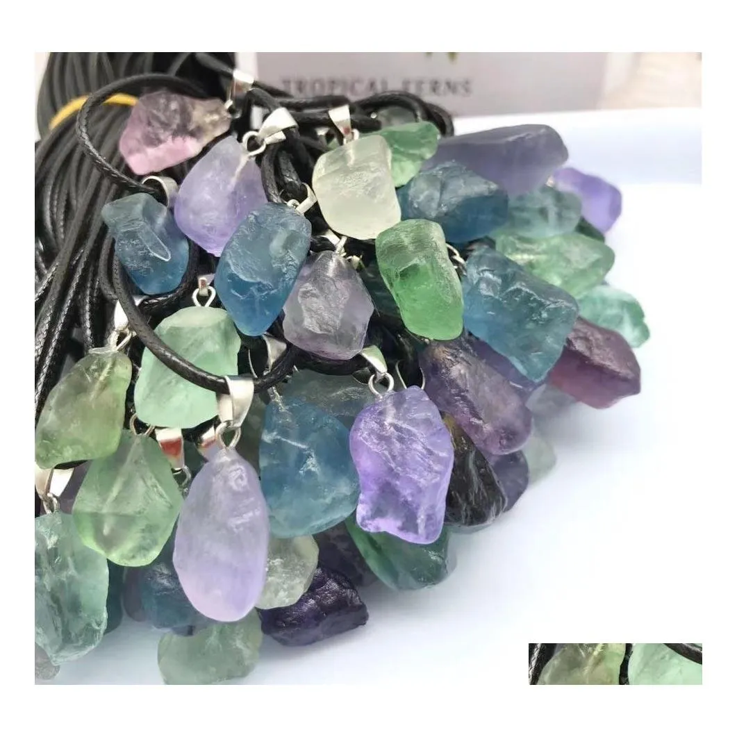 car dvr Pendant Necklaces Natural Fluorite Crystal Necklace Energy Stone Healing Meditation Yoga Gift Wholesale Drop Delivery Jewelry Pendant Dhnl6