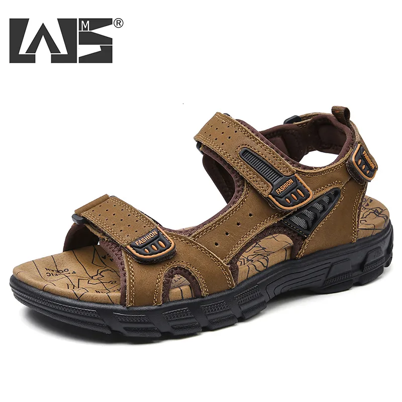 Sandaler Men's äkta läder Sandaler Brand Classic Sandal Summer Male Outdoor Casual Lightweight Sandal Fashion Sneakers Big Size 230228