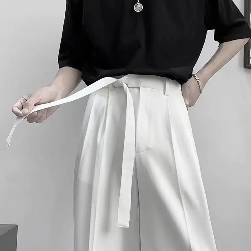 Women's Pants Capris Harajuku Fashion Men's Pants Casual Wide leg Oversize Pants With Belt Korean Style Streetwear Trousers For Men Soild Color White 230301