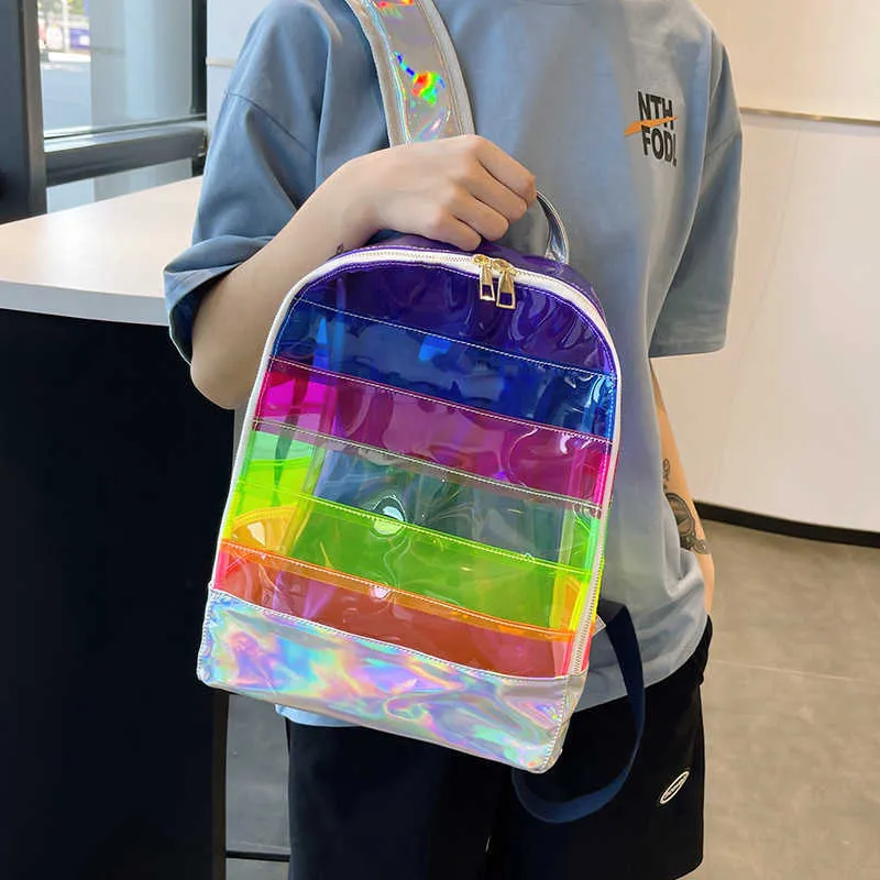 ZAINO IN PVC trasparente zainetto femminile con strisce di gelatina cucito al laser moda borsa da spiaggia zaino per studenti delle scuole medie 230301