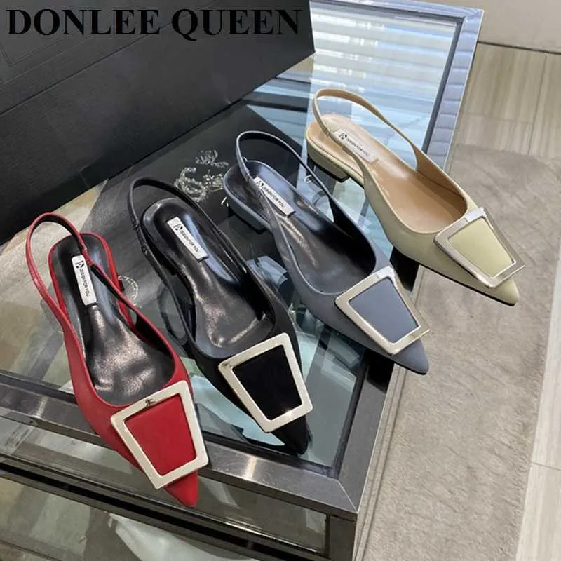 2023 printemps mode sandales femmes plat bout pointu mule marque diapositives arrière sangle Slingback chaussures fermer femme Sandalias Mujer 0220